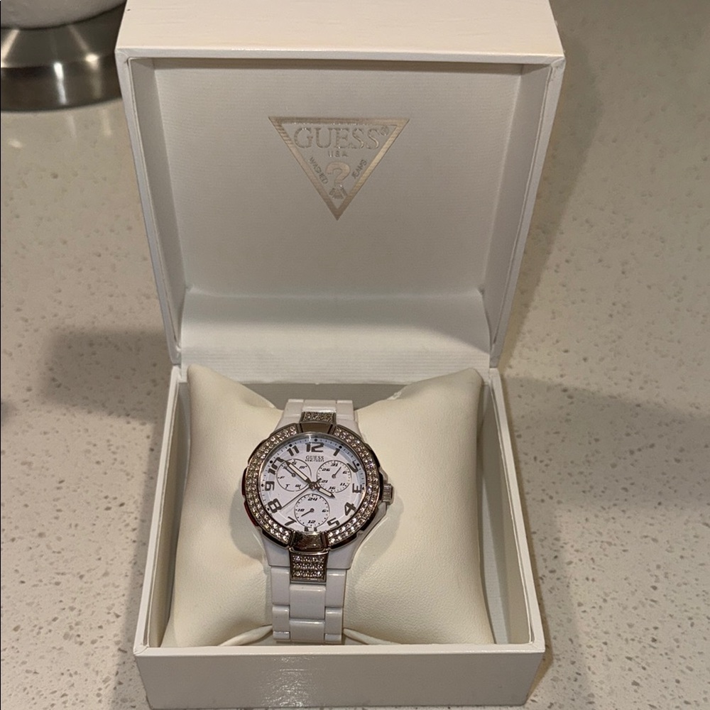 Guess White and Silver Watch